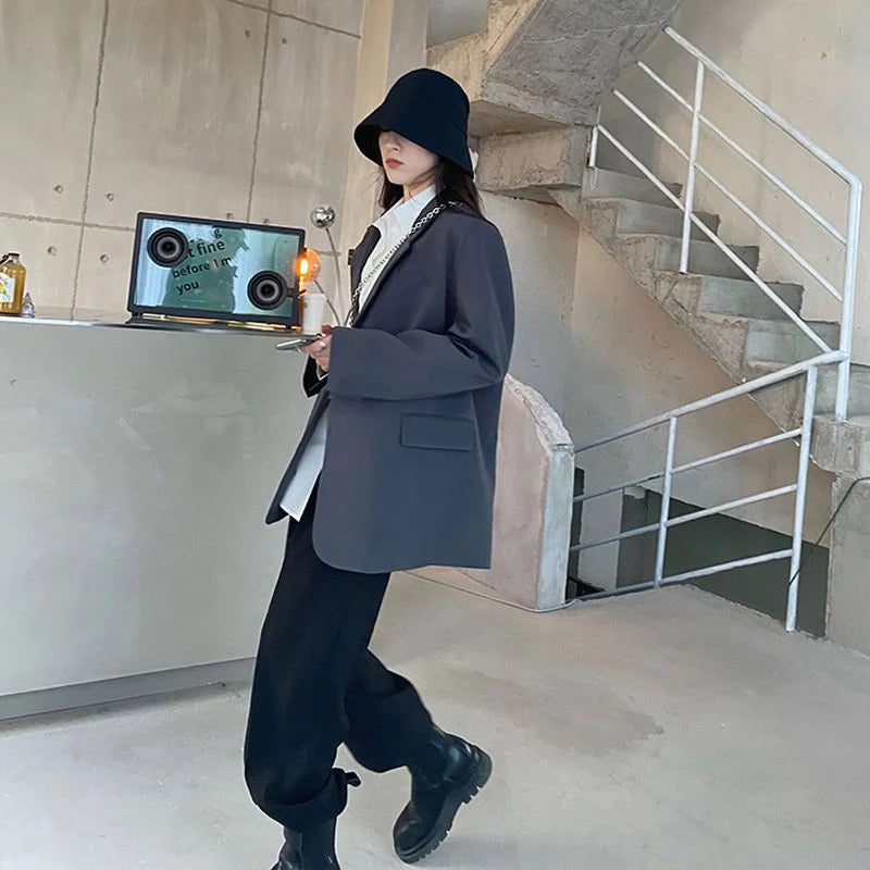 Jmprs Harajuku Grey Blazer Coat Women Korean .
