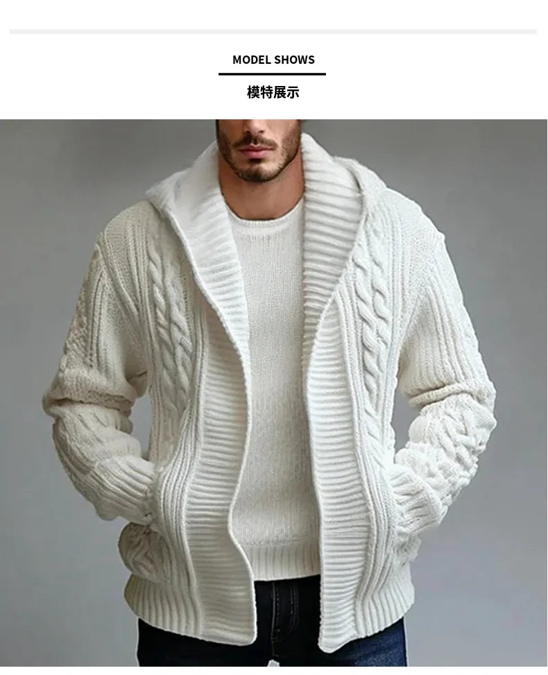 Men Cardigan Sweaters Hooded Coat Full Sleeve Solid Coats Casual .