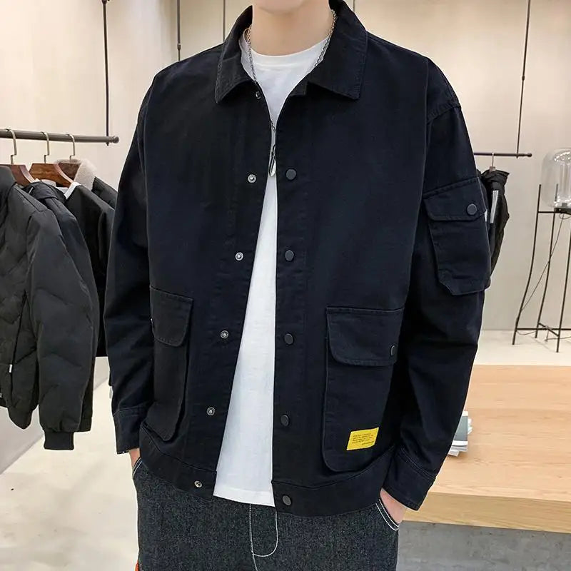 Men's Casual Jacket Spring Autumn Button Lapel Work Coat .
