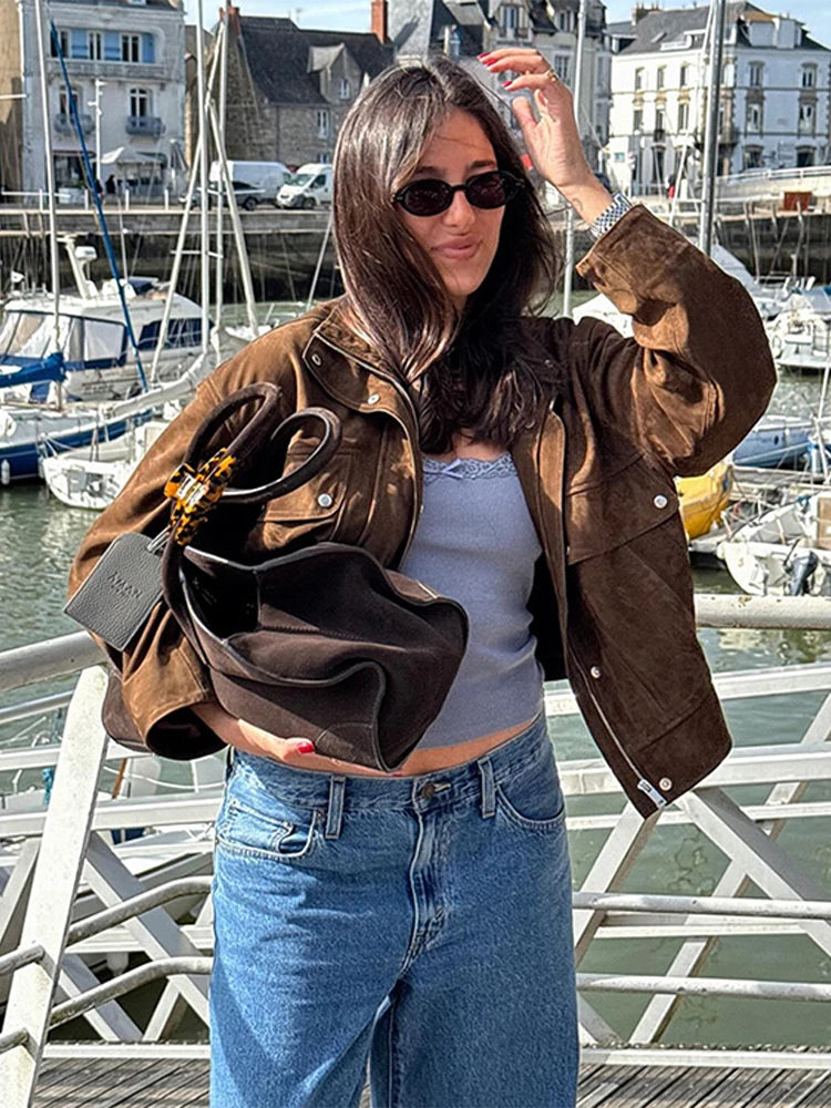 Street Suede Women's Jackets Vintage Brown.