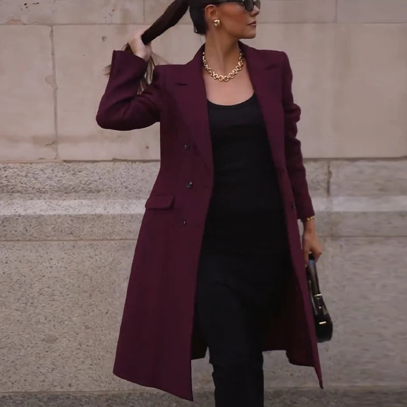 Faux Fur Long Jackets Women Casual Loose Lapel Double Breasted.