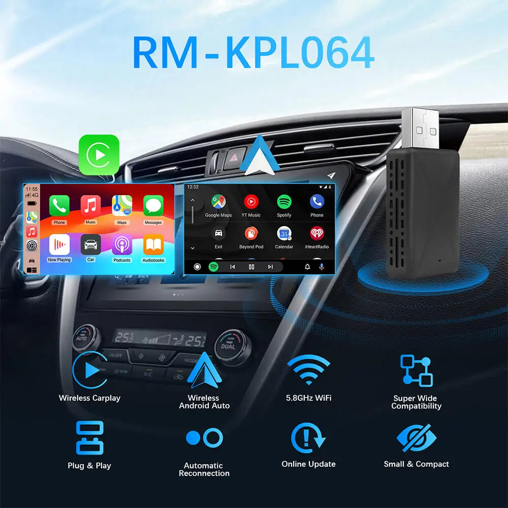 2in1 Wired to Wireless CarPlay Android Auto Adapter.