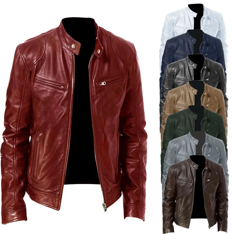 Mens Leather Jacket Autumn Winter Business Gentleman.