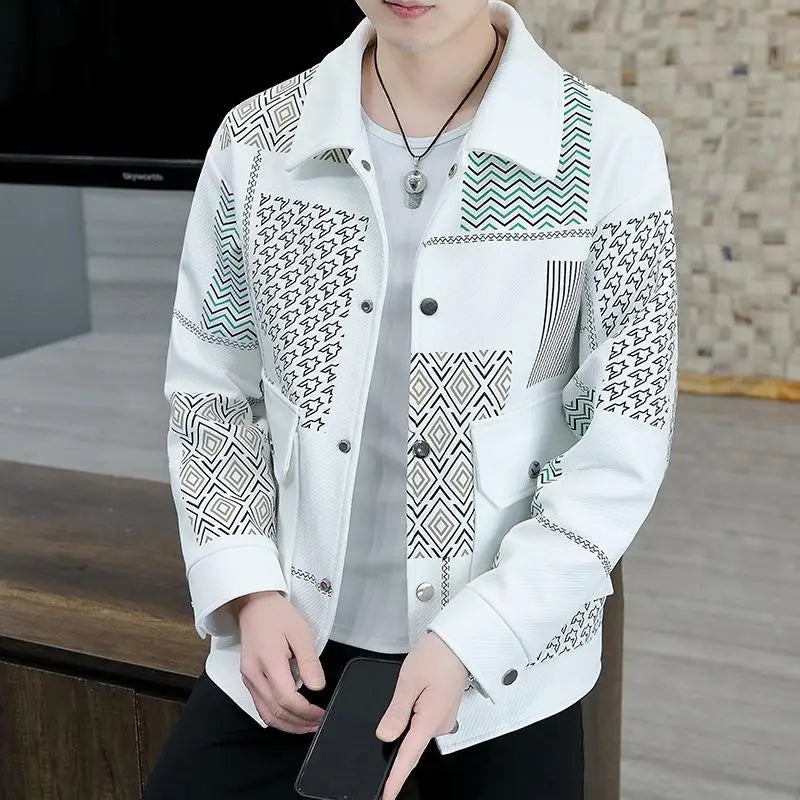 Brand Clothing Spring Autumn Men Coats Lapel Slim Print Jacket.
