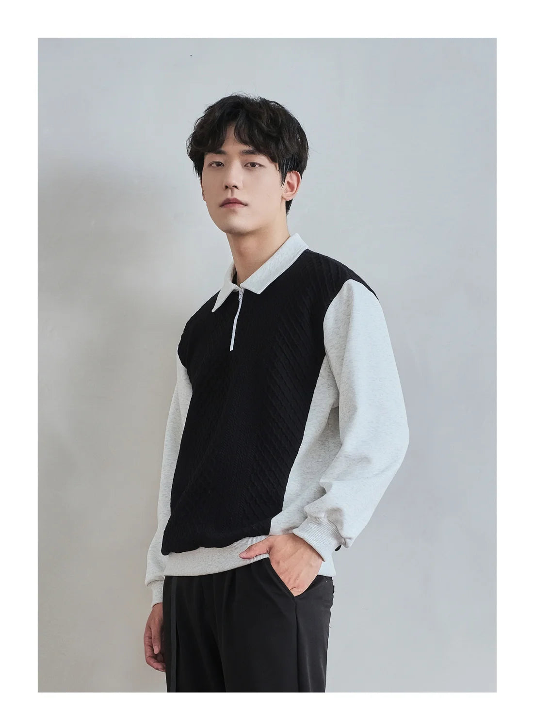 Trend Fashion Men Polo Shirts Spring Autumn New Lapel Half Zipper Fake Two Pieces Contrast Color Korean Casual Long Sleeve Tops