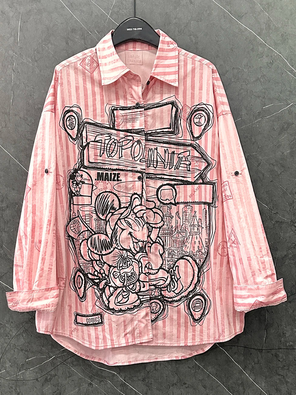 Spring and Summer New Cartoon Design Striped Long-sleeved Shirt Women's