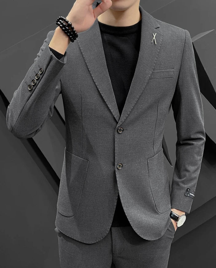 2 Piece Formal Outfit Set Male Big Size Grey Full Men's Dress .