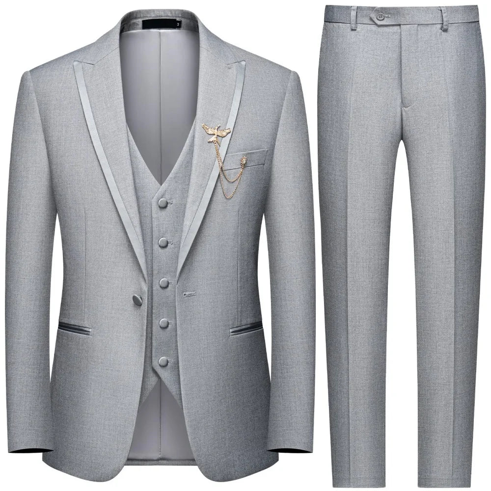 Men's black 3-piece slim fit elegant formal casual 3-piece set .