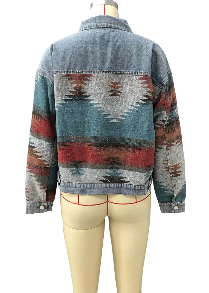 Europe and The United States Long Sleeve Lapel Loose Denim .