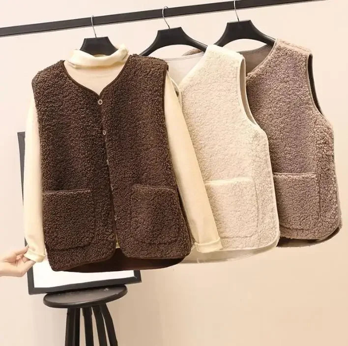 Vests New Spring Autumn Women Button Waistcoat Lamb Hairs .