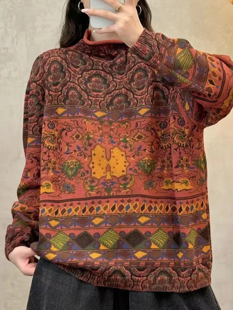Amax luluE Fashion Pullover Woman Winter Printed Loose.