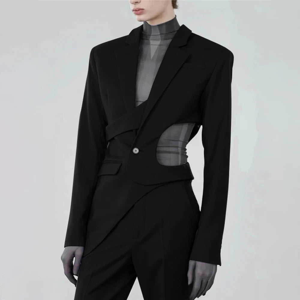 VGH Solid Hollow Out Casual Irregular Blazers For Women .
