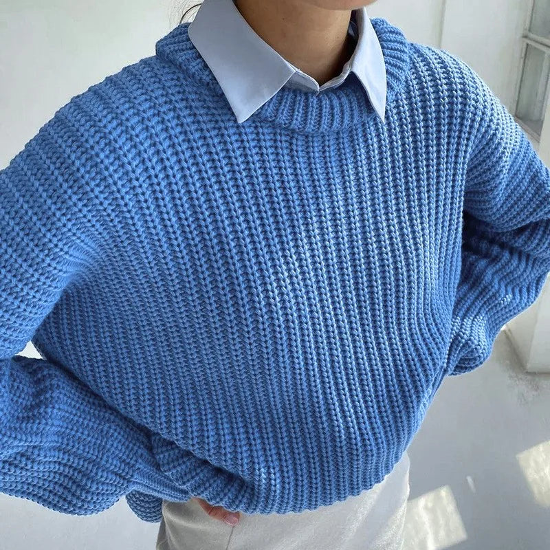 Casual O-neck Long Sleeve Sweater Blouse Office Lady .