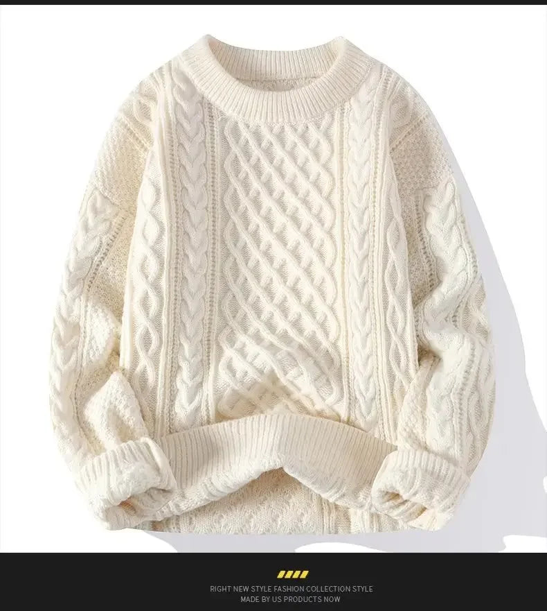Trendy Knitted Sweater For Men Casual Round Neck Warm Inner Loose.