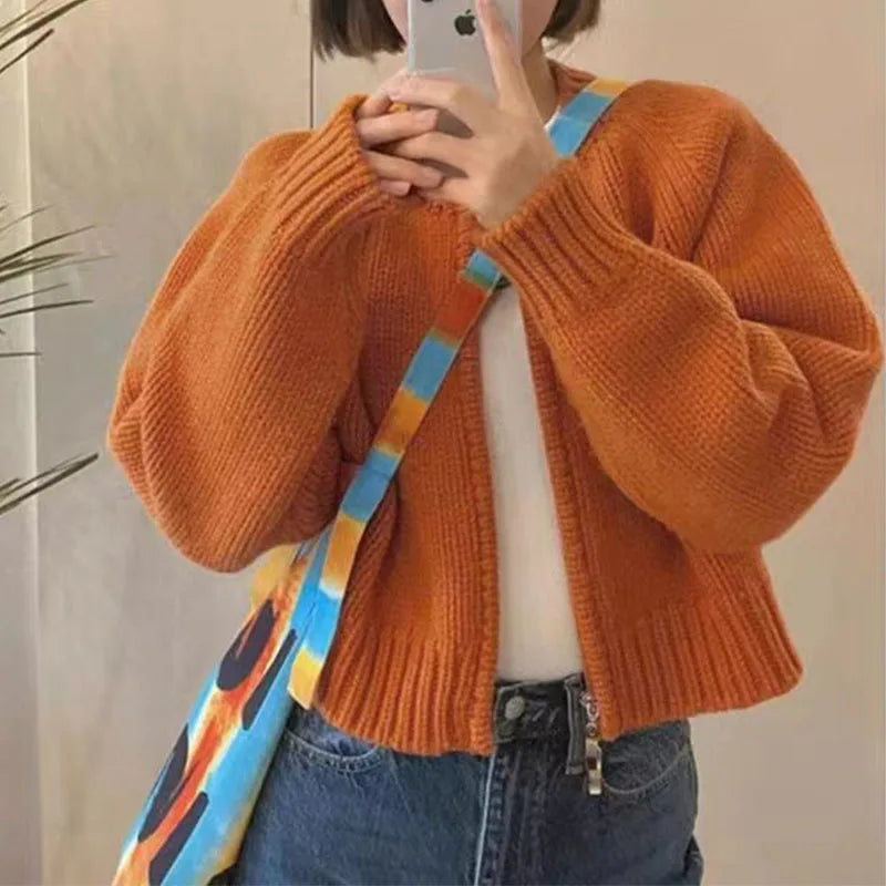 Gray Short Sweater Coat Women Clothing Autumn Winter New Loose .