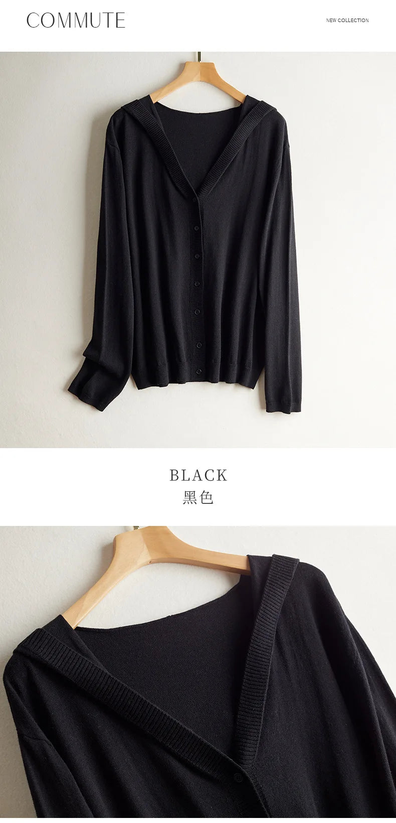 Birdtree 63.9% Silk Cashmere Blended Cardigan Hooded Loose Long Sleeve Knitted Coat Solid Casual Women's Top Autumn New T38533QM