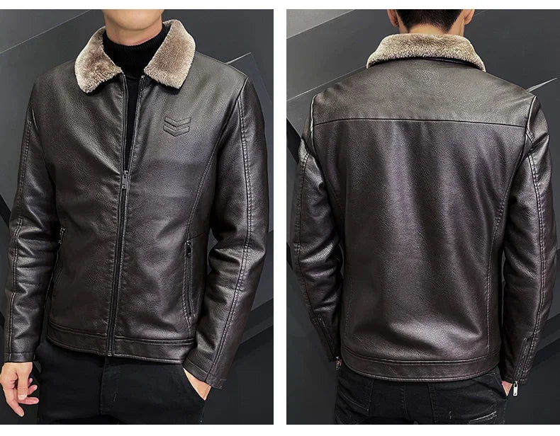 Brand Leather Jacket Men's Winter Motorcycle Clothes Leanther Jacket .