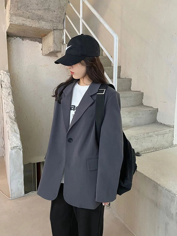 Jmprs Harajuku Grey Blazer Coat Women Korean .