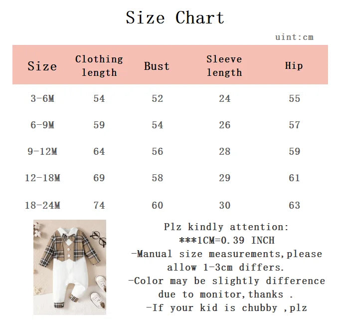 2Pcs Baby Boy Lapel Checkered Bodysuit+Hat Set .