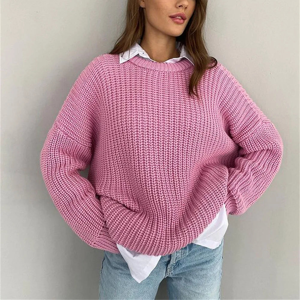 Casual O-neck Long Sleeve Sweater Blouse Office Lady .