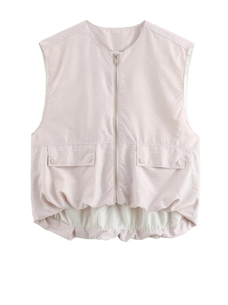 Women Yellow Pocket Irregular Big Size Casual Vest New V-collar.