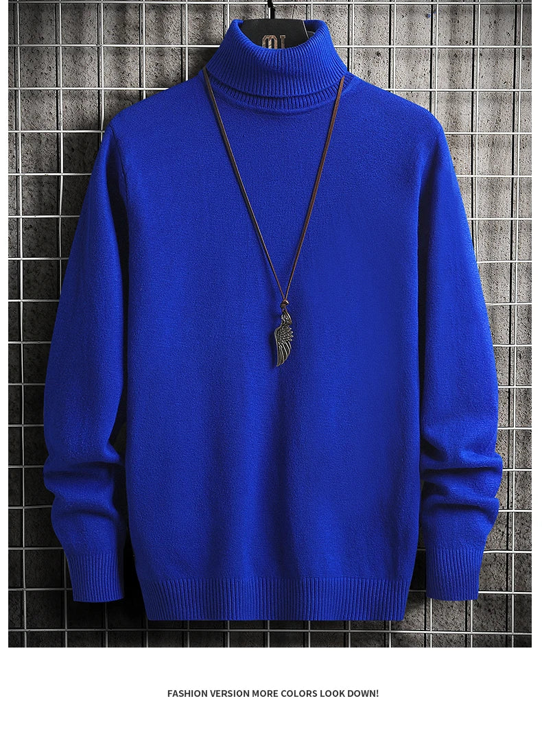 Men Pullovers Knitted Sweaters Turtleneck Solid Tops .