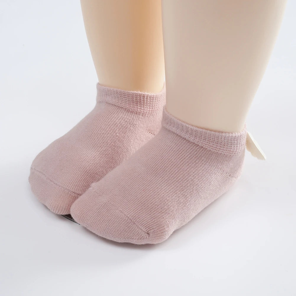 3 Pairs/lot Kids Girls Socks Cotton Children's Anti-slip Boat Socks For Girl Solid Color Bow Kid Sock Four Season 0-5Y