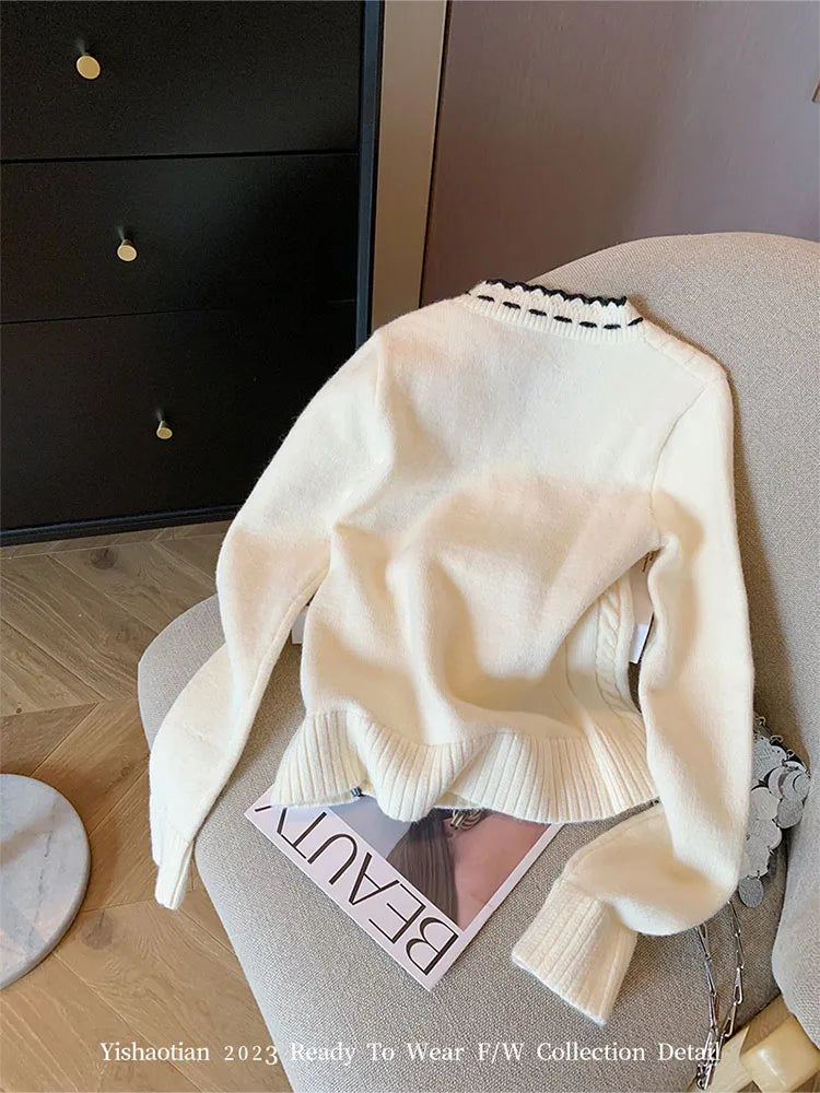 Elegant Knitted Cardigan Sweet Oversized Chic Sweater.