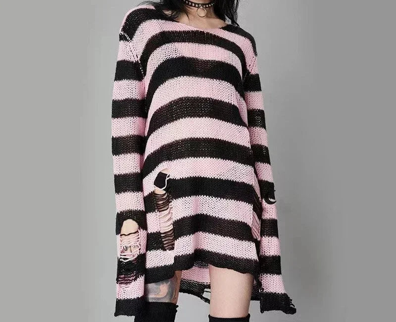 ZMZBCH Sexy Hollow Out Striped Long Sweaters .