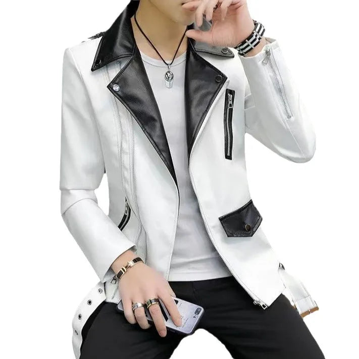 men's new handsome, new oblique zipper, casual color matching .