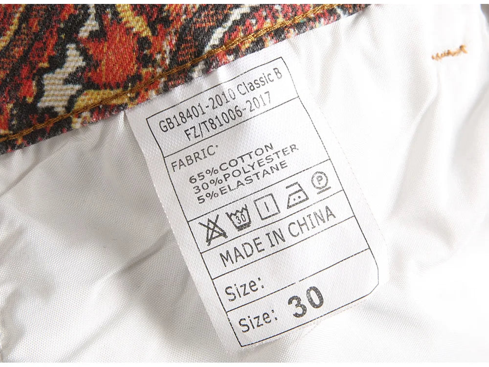 Men Bandana Print Pants Plus Size Multi Pockets Cargo Jeans .