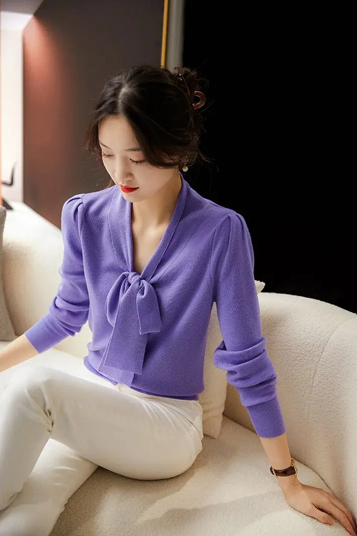 Women Clothing Fashion Elegant Scarf Collar Pullover Autumn Winter.