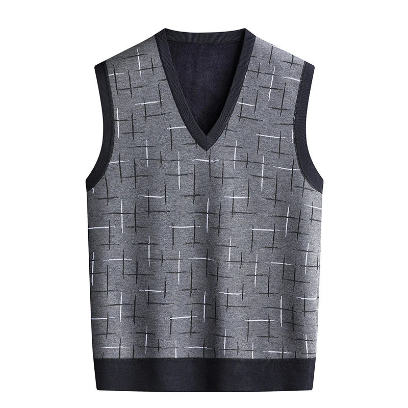 Men‘s V-neck Sweater Vest Autumn Winter Fleece Lining Knit.