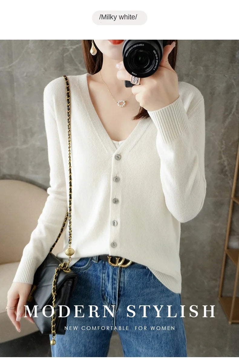 New V-Neck Temperament Small Fragrant Wind Women Loose Sweater .