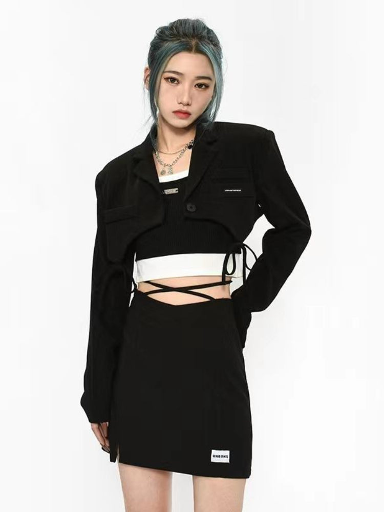 Cropped Bows Blazers for Women Y2k Clothes Harajuku Sexy High Street Coats