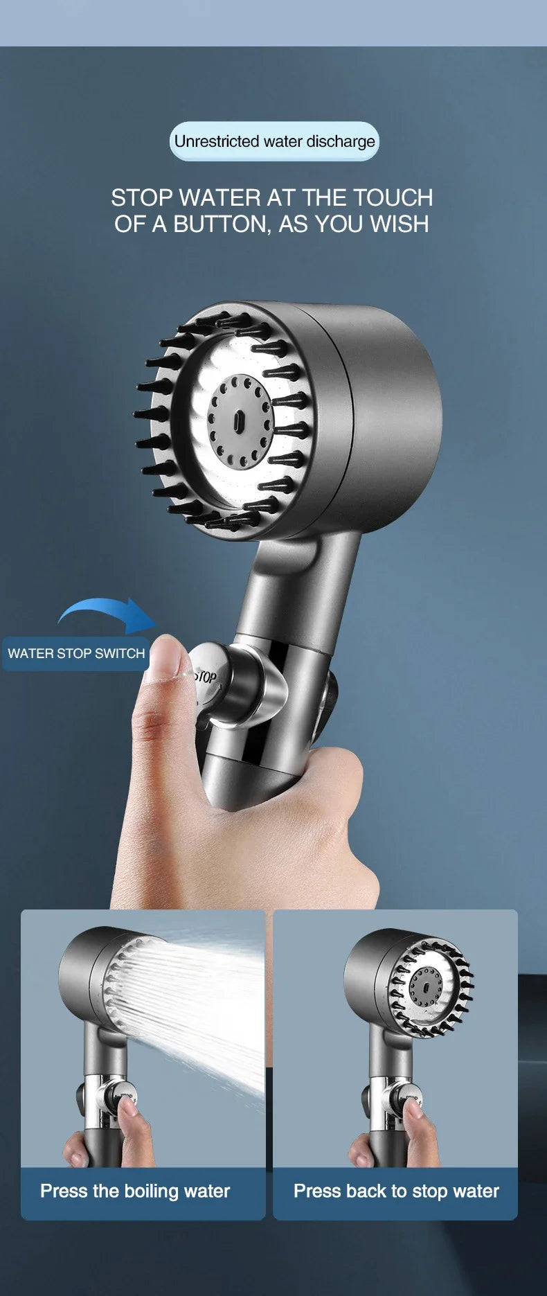 High Pressurized Filter Shower Head 3-mode Adjustable Spray with  Bathroom Accessories.