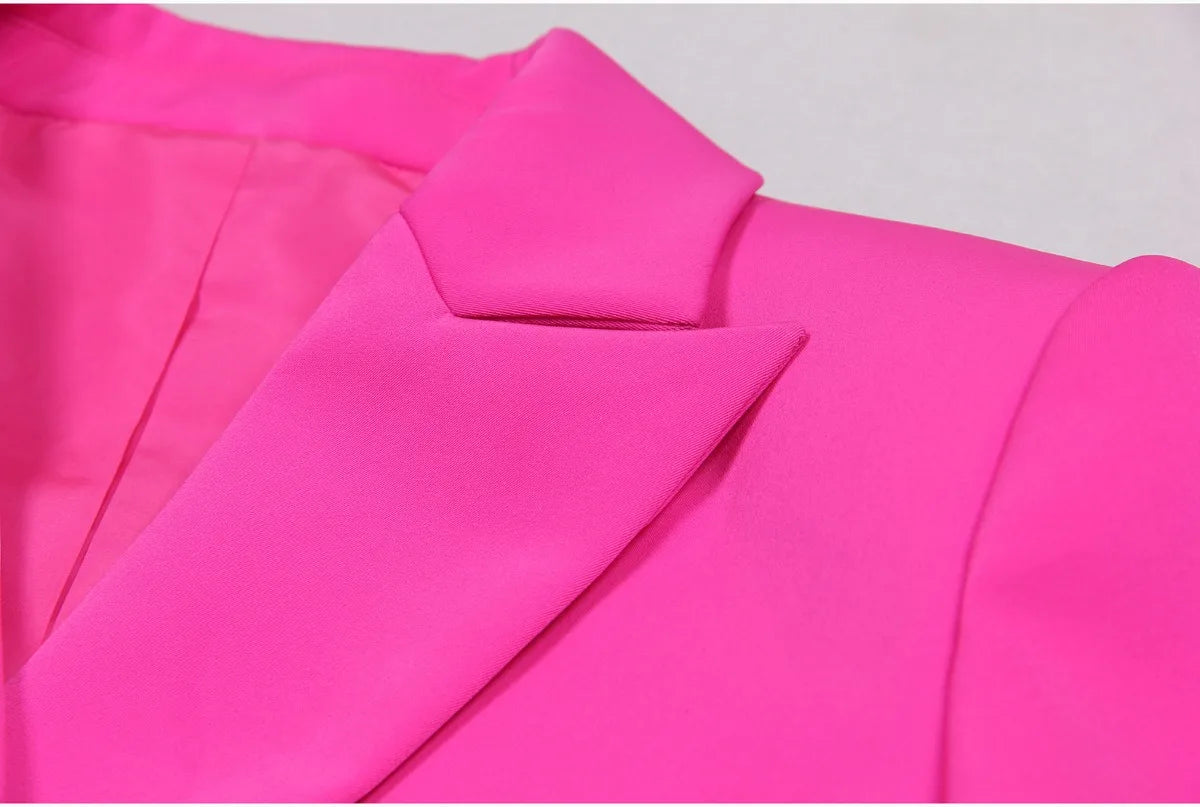 American  Fresh Fuchsia Color 3PCS Blazer Set with Bre Top and Pencil Pants .