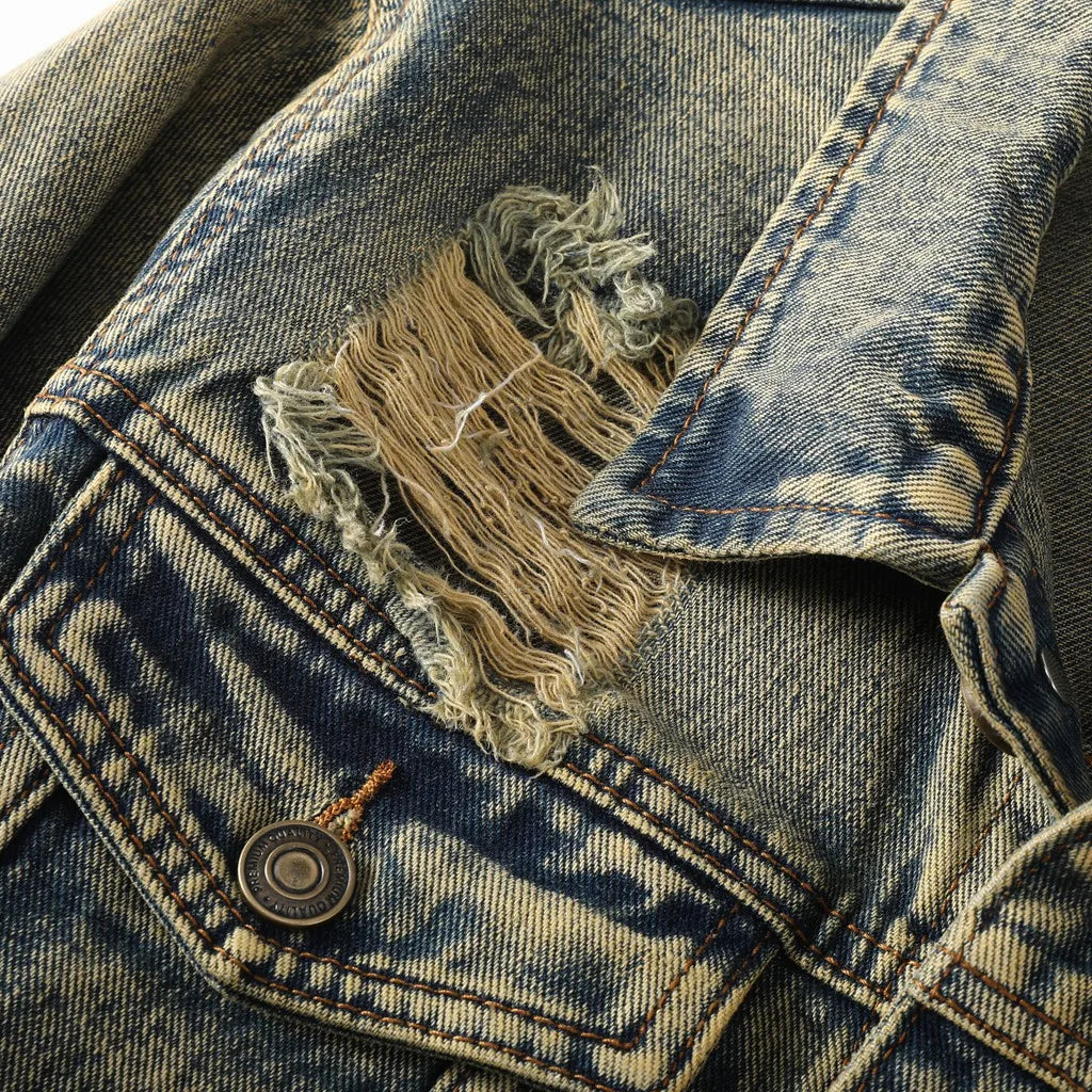 Men's Fashion Vintage Destroyed Jeans Jacket High Street.