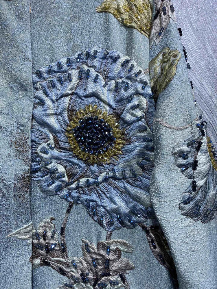 DLDENGHAN Beading Jacquard Coat For Women O-Neck Long Sleeves.