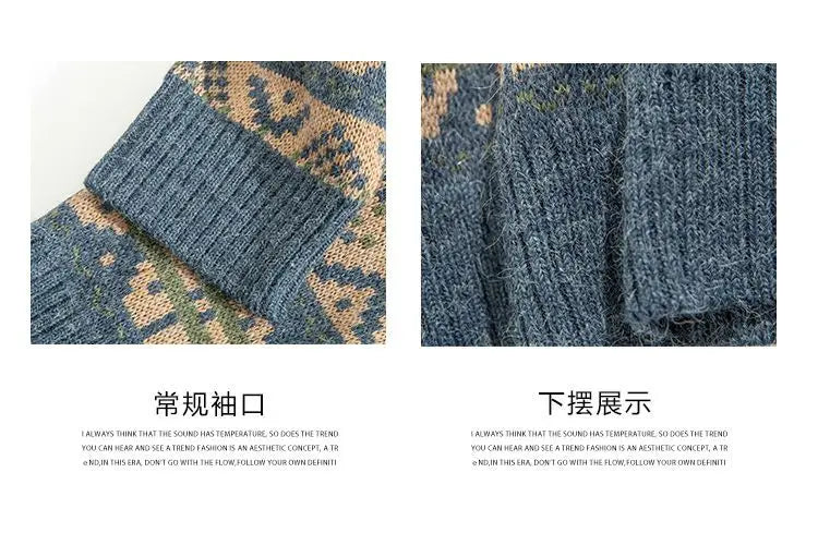 Japanese Style Knitted Sweater Couple Vintage Pullovers Causal Loose High Street Knitwears Men Jumpers Male Clothes