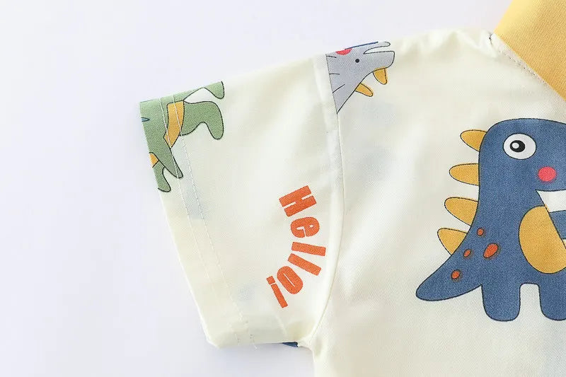 Children Print Dinosaur Shirts Denim Shorts 2Pcs/Set Kids Fashion .