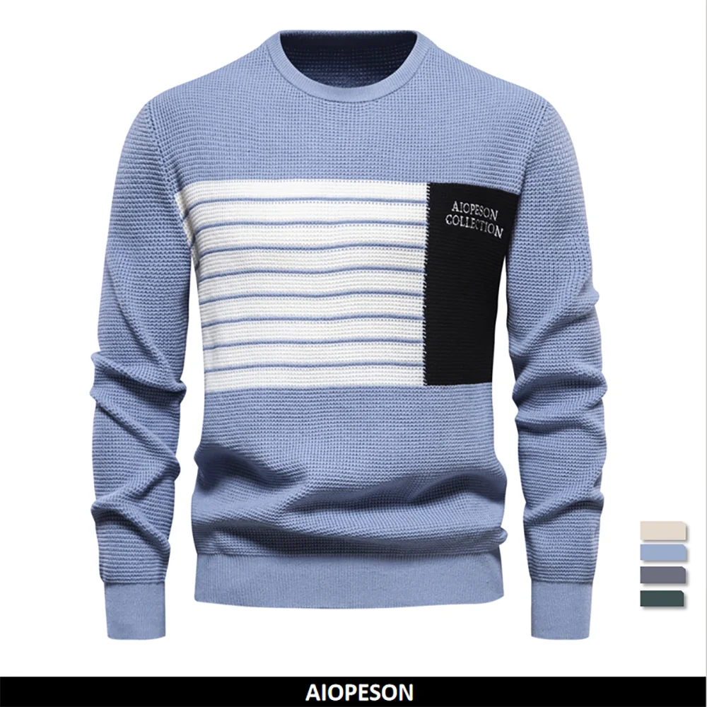 AIOPESON Fashion Stripe Youth Sweater for Men Casual.