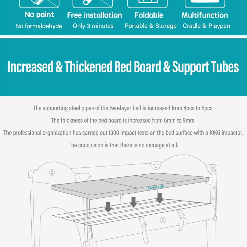 PANGDUBE Multifunctional Baby Crib 120*60cm Baby Bed,