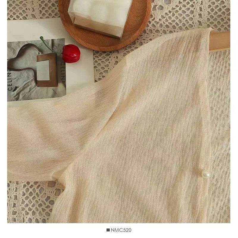 Button Front Crop Women Cardigan Sheer Knit Top Lightweight Bolero .