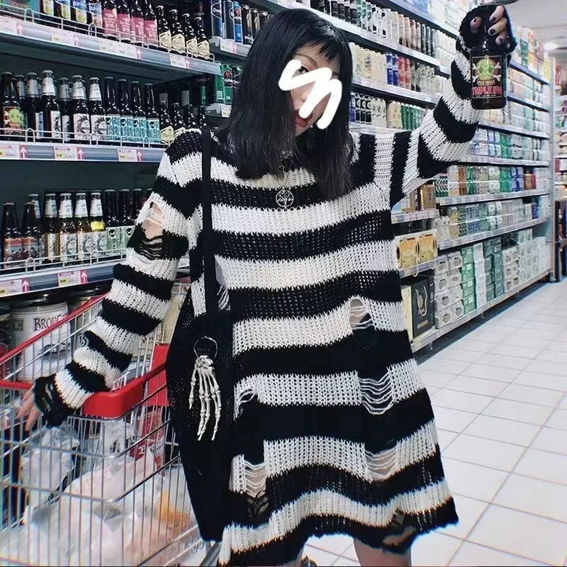 ZMZBCH Sexy Hollow Out Striped Long Sweaters .