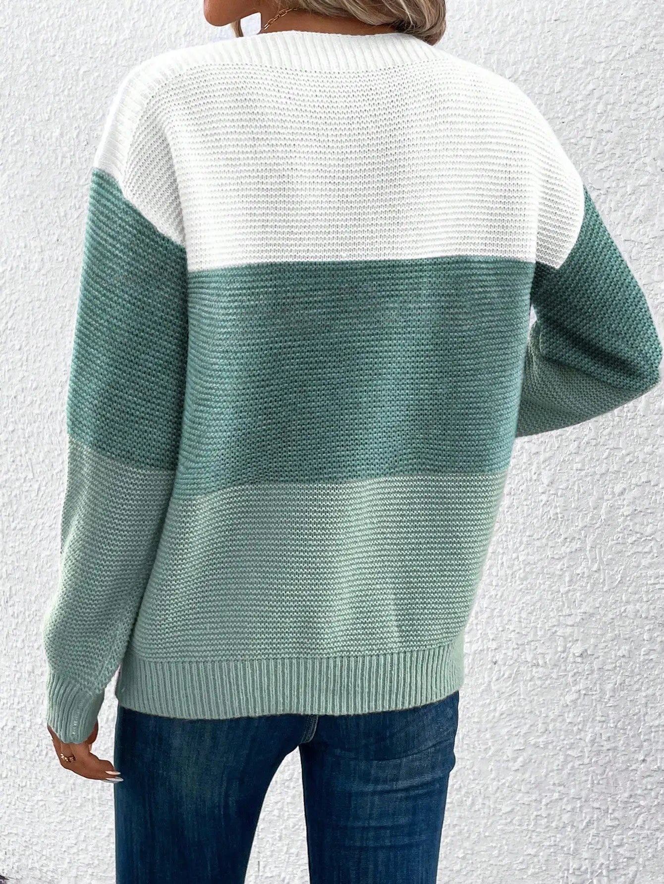Elegant Three-color Patchwork Sweater Women Daily Commuter Casual .