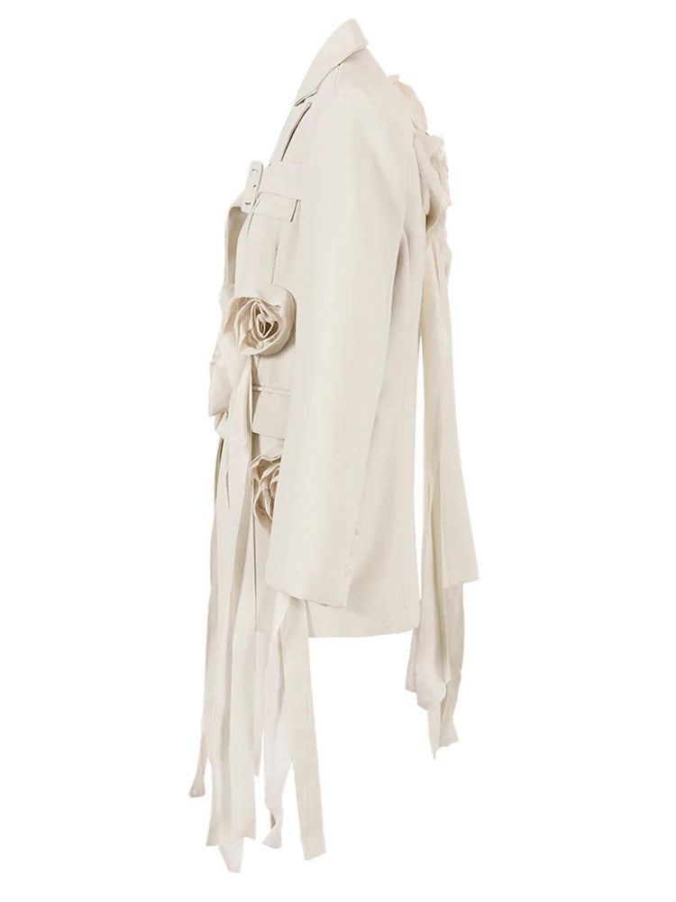 ZMEENNA Beige Flower Irregular Long Blazer Women.