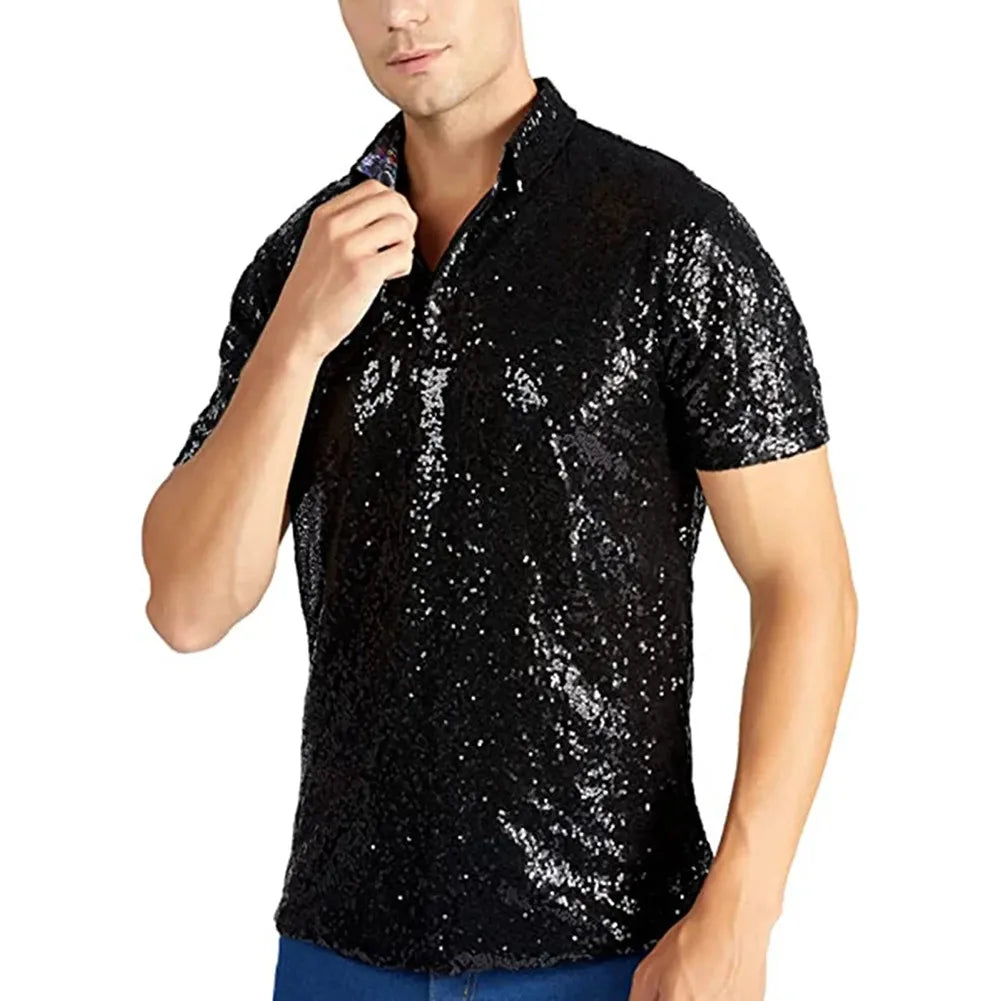 Mens  Short Sleeve T Shirt Fashion Disco Party Stage Costume.