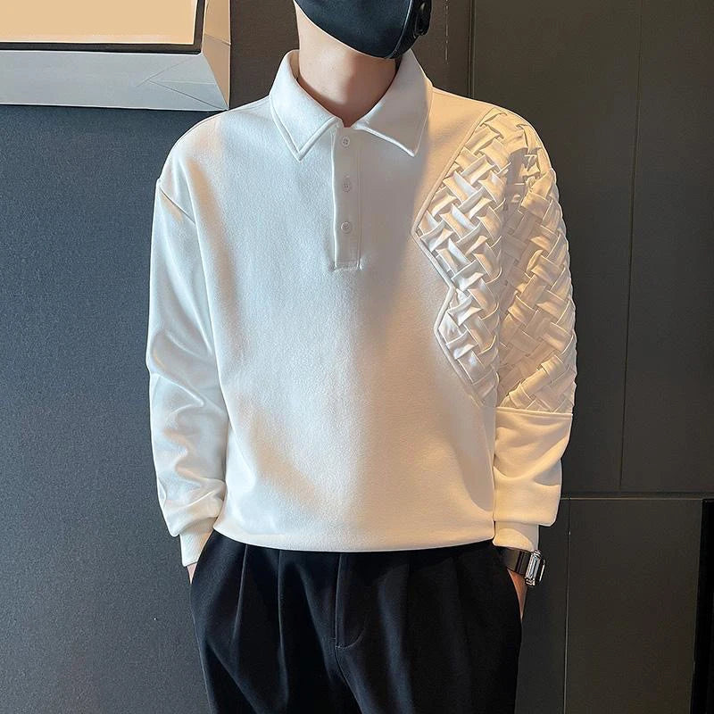 Fashion Sweatshirt Mens Splicing Design Long Sleeve Polo Shirt Spring Autumn Premium Solid Color Tops Streetwear Handsome Coat