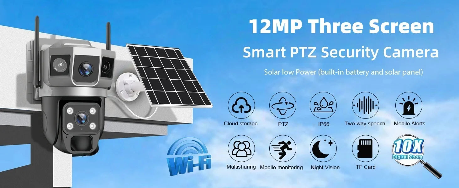 V380pro 12MP 6K WIFI Camera Solar PIR Human Detection Night Vision.